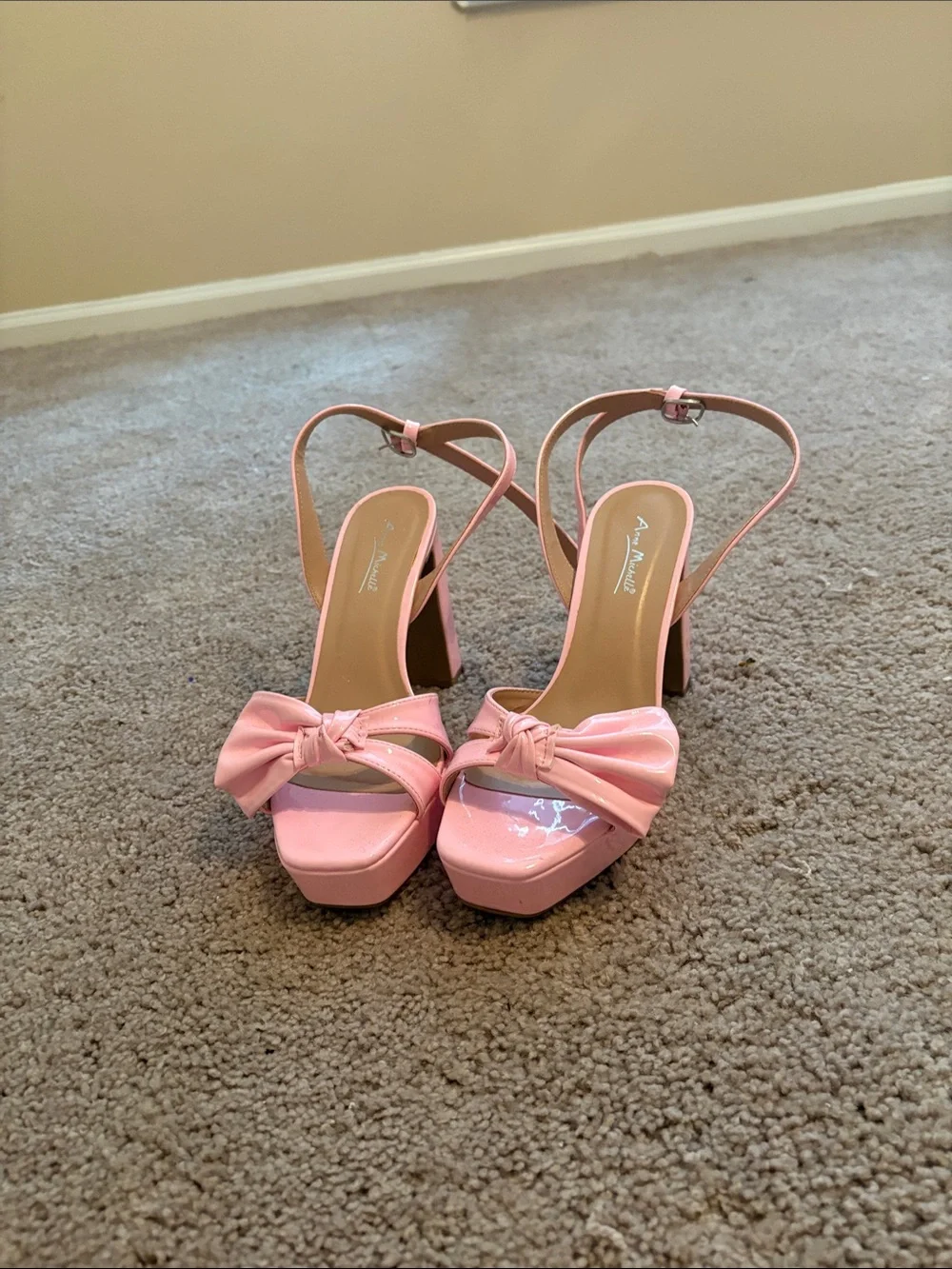 Anne Michelle Pink Platform Heels with Bow